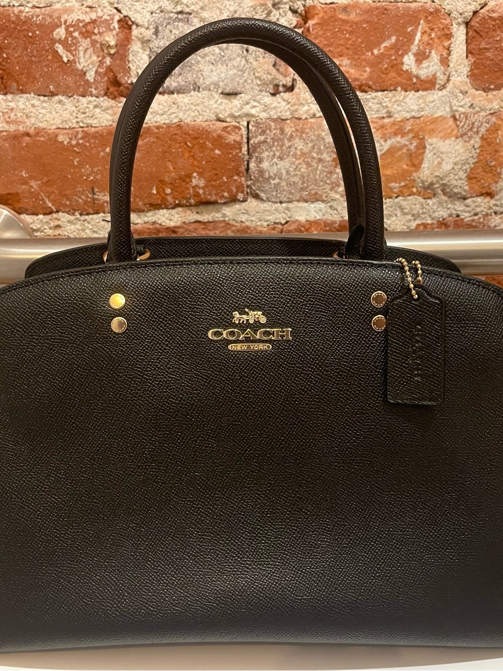 Coach Black Leather Dome Satchel with Gold Hardware